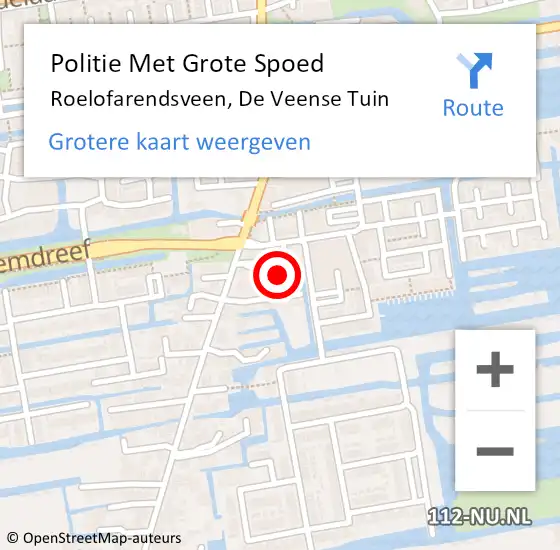 Locatie op kaart van de 112 melding: Politie Met Grote Spoed Naar Roelofarendsveen, De Veense Tuin op 17 april 2022 18:11