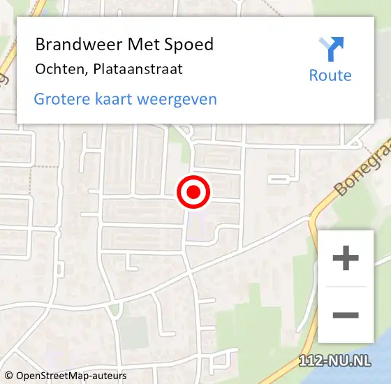 Locatie op kaart van de 112 melding: Brandweer Met Spoed Naar Ochten, Plataanstraat op 17 april 2022 18:52