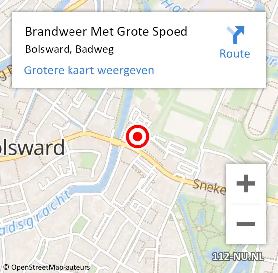 Locatie op kaart van de 112 melding: Brandweer Met Grote Spoed Naar Bolsward, Badweg op 17 april 2022 19:02