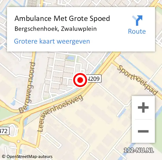 Locatie op kaart van de 112 melding: Ambulance Met Grote Spoed Naar Bergschenhoek, Zwaluwplein op 17 april 2022 19:03