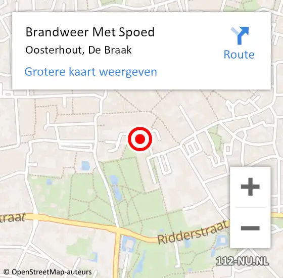 Locatie op kaart van de 112 melding: Brandweer Met Spoed Naar Oosterhout, De Braak op 17 april 2022 19:07