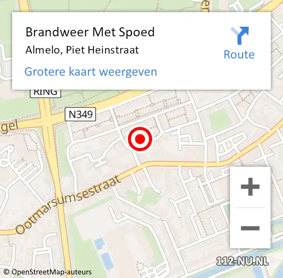 Locatie op kaart van de 112 melding: Brandweer Met Spoed Naar Almelo, Piet Heinstraat op 17 april 2022 19:15