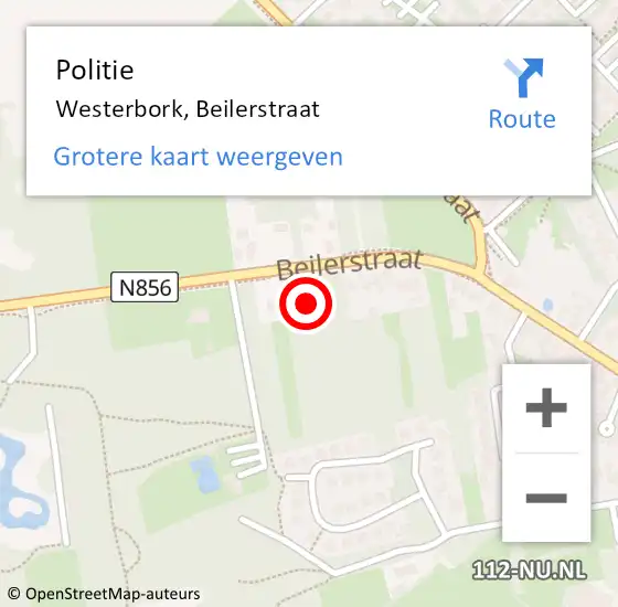 Locatie op kaart van de 112 melding: Politie Westerbork, Beilerstraat op 17 april 2022 19:19