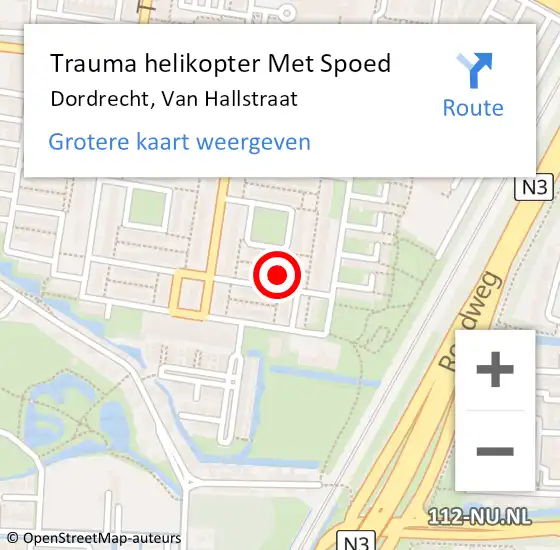 Locatie op kaart van de 112 melding: Trauma helikopter Met Spoed Naar Dordrecht, Van Hallstraat op 17 april 2022 19:35