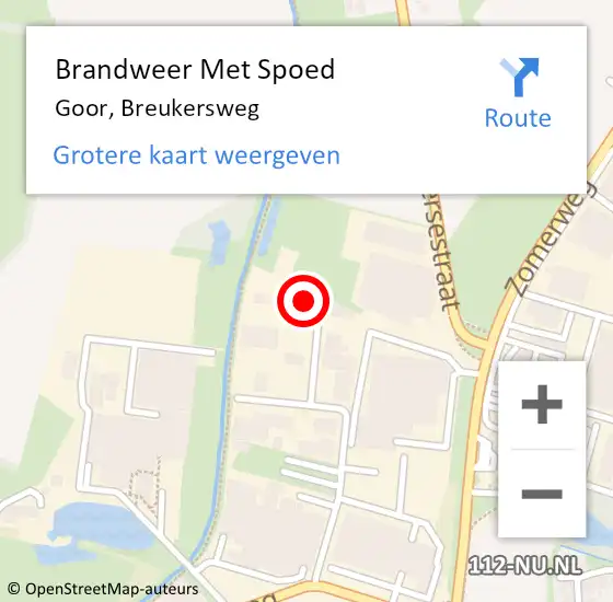 Locatie op kaart van de 112 melding: Brandweer Met Spoed Naar Goor, Breukersweg op 17 april 2022 19:41