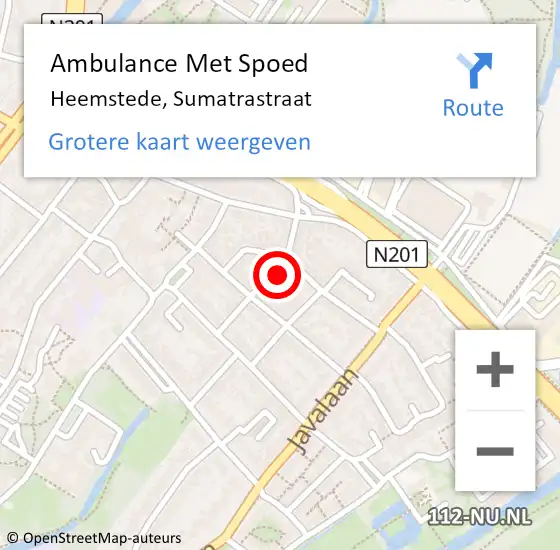 Locatie op kaart van de 112 melding: Ambulance Met Spoed Naar Heemstede, Sumatrastraat op 17 april 2022 19:51