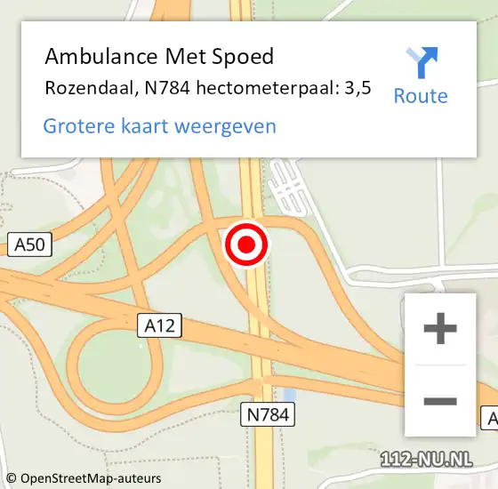 Locatie op kaart van de 112 melding: Ambulance Met Spoed Naar Rozendaal, N784 hectometerpaal: 3,5 op 17 april 2022 19:54