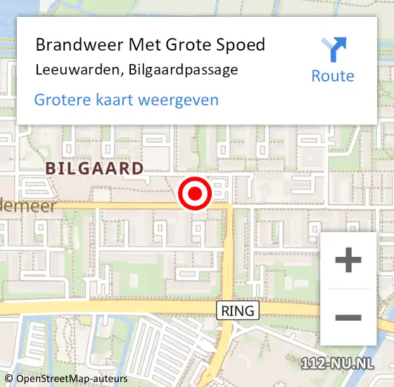 Locatie op kaart van de 112 melding: Brandweer Met Grote Spoed Naar Leeuwarden, Bilgaardpassage op 17 april 2022 20:08