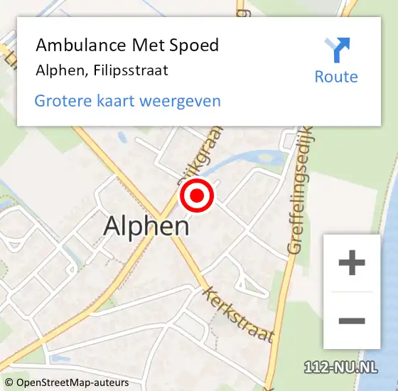 Locatie op kaart van de 112 melding: Ambulance Met Spoed Naar Alphen, Filipsstraat op 17 april 2022 20:43