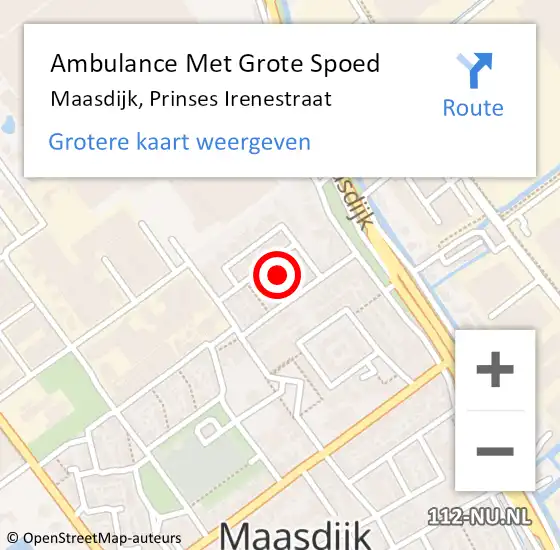 Locatie op kaart van de 112 melding: Ambulance Met Grote Spoed Naar Maasdijk, Prinses Irenestraat op 17 april 2022 20:44