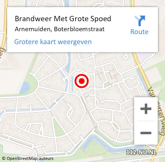 Locatie op kaart van de 112 melding: Brandweer Met Grote Spoed Naar Arnemuiden, Boterbloemstraat op 17 april 2022 20:55