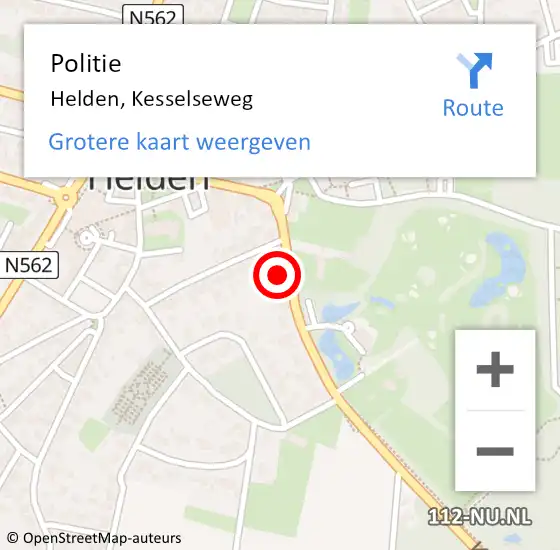 Locatie op kaart van de 112 melding: Politie Helden, Kesselseweg op 17 april 2022 21:24