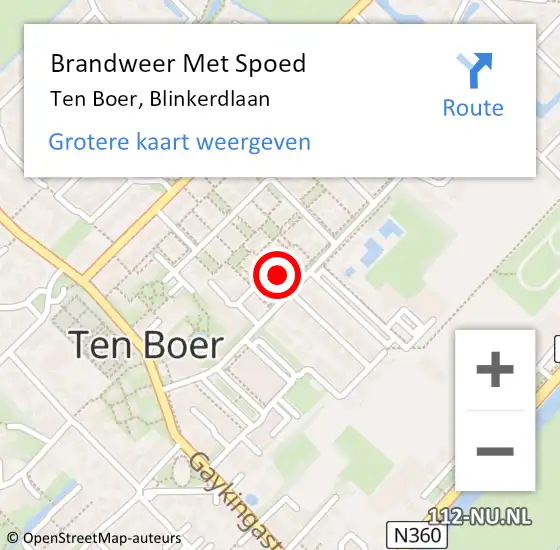 Locatie op kaart van de 112 melding: Brandweer Met Spoed Naar Ten Boer, Blinkerdlaan op 17 april 2022 21:37