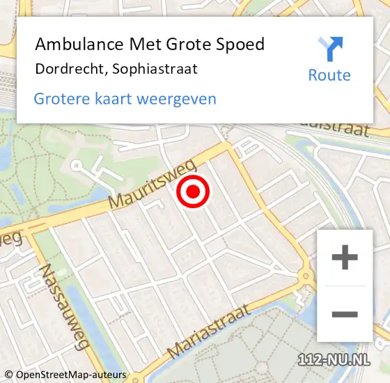 Locatie op kaart van de 112 melding: Ambulance Met Grote Spoed Naar Dordrecht, Sophiastraat op 17 april 2022 21:45
