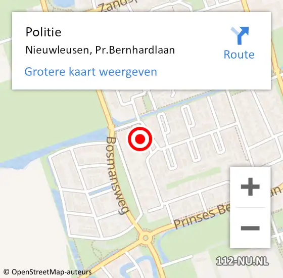 Locatie op kaart van de 112 melding: Politie Nieuwleusen, Pr.Bernhardlaan op 17 april 2022 22:01