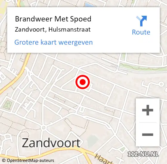 Locatie op kaart van de 112 melding: Brandweer Met Spoed Naar Zandvoort, Hulsmanstraat op 17 april 2022 22:14