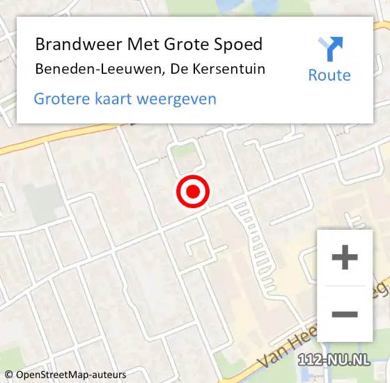 Locatie op kaart van de 112 melding: Brandweer Met Grote Spoed Naar Beneden-Leeuwen, De Kersentuin op 17 april 2022 22:16