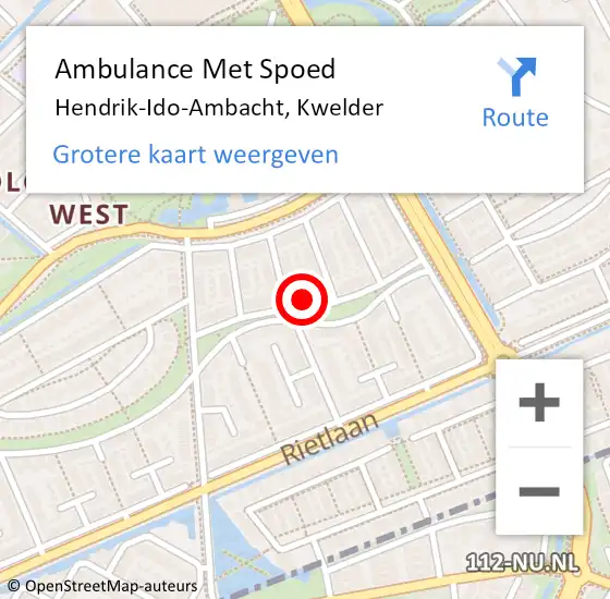 Locatie op kaart van de 112 melding: Ambulance Met Spoed Naar Hendrik-Ido-Ambacht, Kwelder op 17 april 2022 22:54