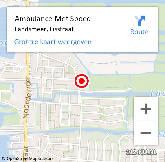 Locatie op kaart van de 112 melding: Ambulance Met Spoed Naar Landsmeer, Lisstraat op 17 april 2022 22:58