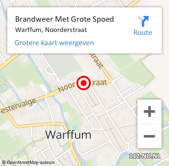 Locatie op kaart van de 112 melding: Brandweer Met Grote Spoed Naar Warffum, Noorderstraat op 17 april 2022 23:18