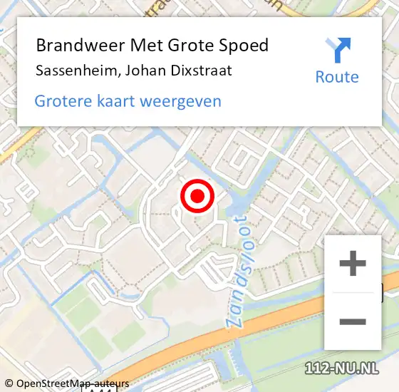 Locatie op kaart van de 112 melding: Brandweer Met Grote Spoed Naar Sassenheim, Johan Dixstraat op 17 april 2022 23:19