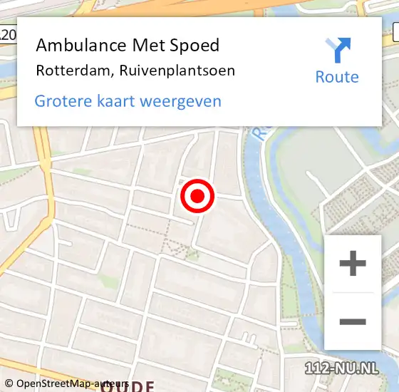 Locatie op kaart van de 112 melding: Ambulance Met Spoed Naar Rotterdam, Ruivenplantsoen op 17 april 2022 23:31