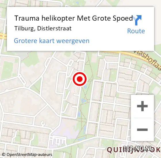 Locatie op kaart van de 112 melding: Trauma helikopter Met Grote Spoed Naar Tilburg, Distlerstraat op 17 april 2022 23:34