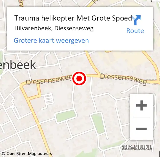 Locatie op kaart van de 112 melding: Trauma helikopter Met Grote Spoed Naar Hilvarenbeek, Diessenseweg op 18 april 2022 00:16