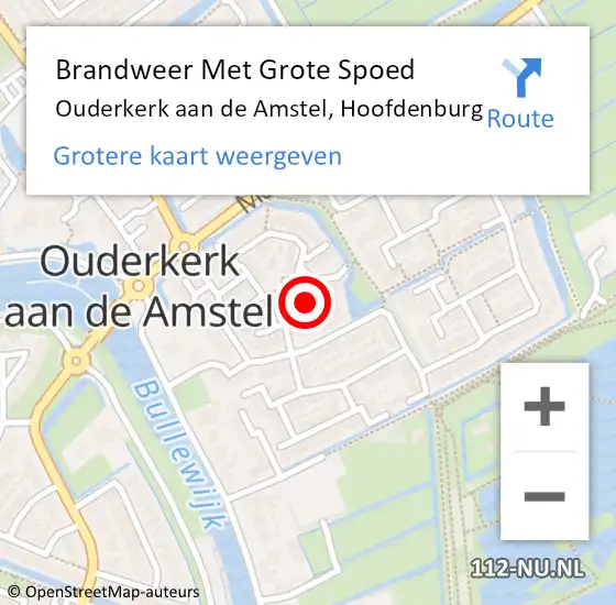 Locatie op kaart van de 112 melding: Brandweer Met Grote Spoed Naar Ouderkerk aan de Amstel, Hoofdenburg op 18 april 2022 00:28