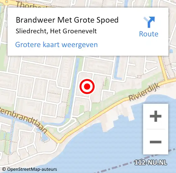 Locatie op kaart van de 112 melding: Brandweer Met Grote Spoed Naar Sliedrecht, Het Groenevelt op 18 april 2022 02:10