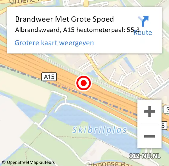 Locatie op kaart van de 112 melding: Brandweer Met Grote Spoed Naar Albrandswaard, A15 hectometerpaal: 55,3 op 18 april 2022 02:11