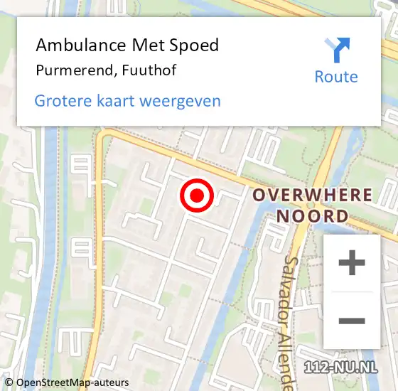 Locatie op kaart van de 112 melding: Ambulance Met Spoed Naar Purmerend, Fuuthof op 18 april 2022 02:11