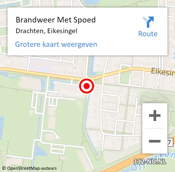 Locatie op kaart van de 112 melding: Brandweer Met Spoed Naar Drachten, Eikesingel op 18 april 2022 02:32