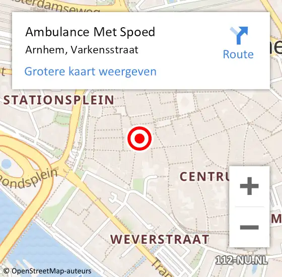 Locatie op kaart van de 112 melding: Ambulance Met Spoed Naar Arnhem, Varkensstraat op 18 april 2022 03:28