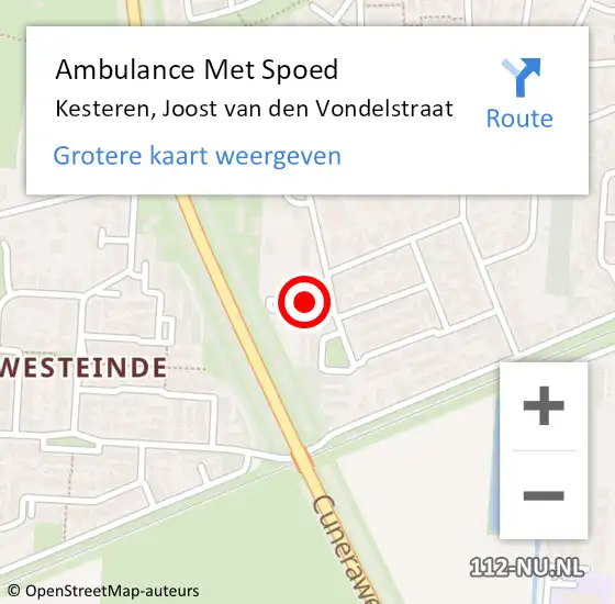 Locatie op kaart van de 112 melding: Ambulance Met Spoed Naar Kesteren, Joost van den Vondelstraat op 18 april 2022 03:54