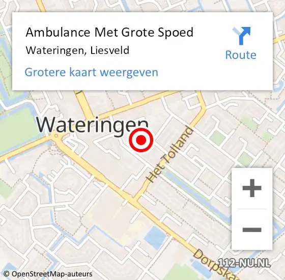 Locatie op kaart van de 112 melding: Ambulance Met Grote Spoed Naar Wateringen, Liesveld op 18 april 2022 04:07