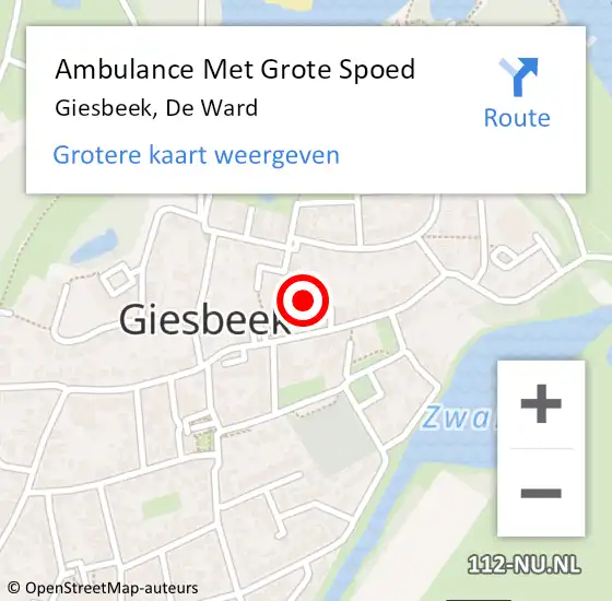 Locatie op kaart van de 112 melding: Ambulance Met Grote Spoed Naar Giesbeek, De Ward op 18 april 2022 04:57