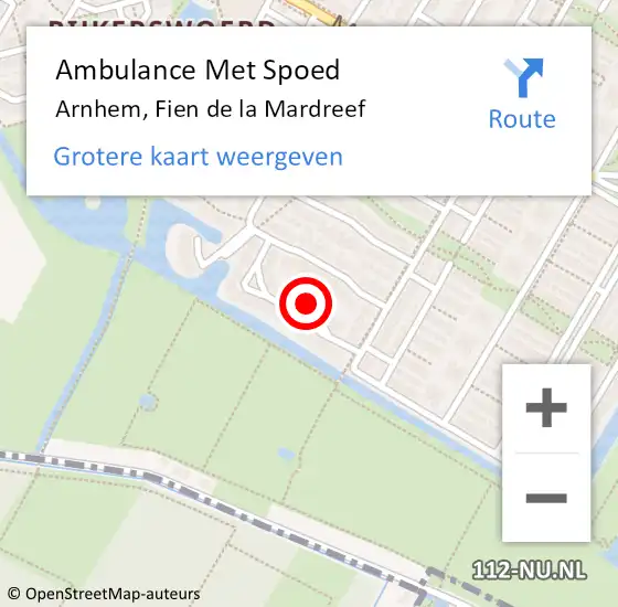 Locatie op kaart van de 112 melding: Ambulance Met Spoed Naar Arnhem, Fien de la Mardreef op 18 april 2022 05:19