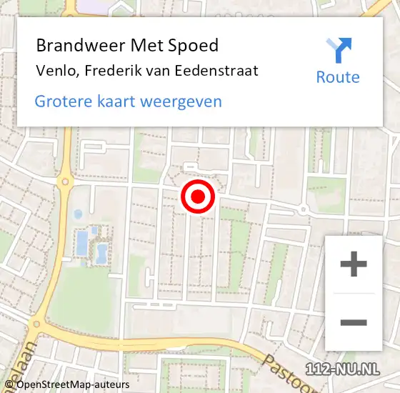 Locatie op kaart van de 112 melding: Brandweer Met Spoed Naar Venlo, Frederik van Eedenstraat op 18 april 2022 05:38