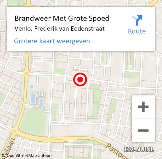 Locatie op kaart van de 112 melding: Brandweer Met Grote Spoed Naar Venlo, Frederik van Eedenstraat op 18 april 2022 05:44