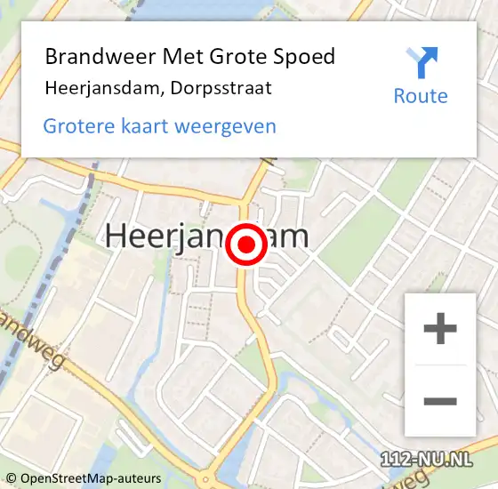 Locatie op kaart van de 112 melding: Brandweer Met Grote Spoed Naar Heerjansdam, Dorpsstraat op 18 april 2022 07:19