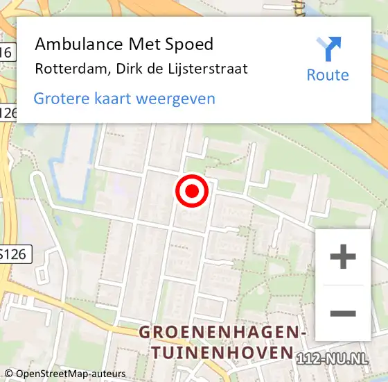 Locatie op kaart van de 112 melding: Ambulance Met Spoed Naar Rotterdam, Dirk de Lijsterstraat op 18 april 2022 07:57