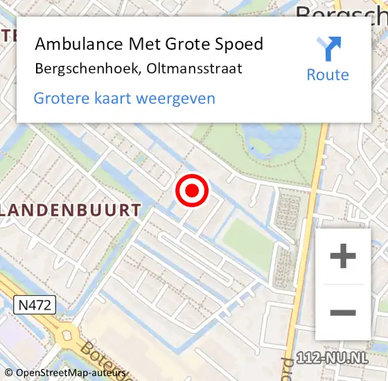 Locatie op kaart van de 112 melding: Ambulance Met Grote Spoed Naar Bergschenhoek, Oltmansstraat op 18 april 2022 08:17