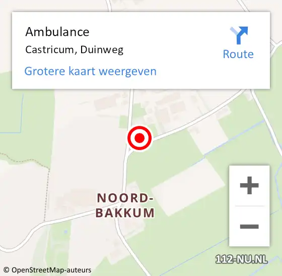 Locatie op kaart van de 112 melding: Ambulance Castricum, Duinweg op 18 april 2022 08:33