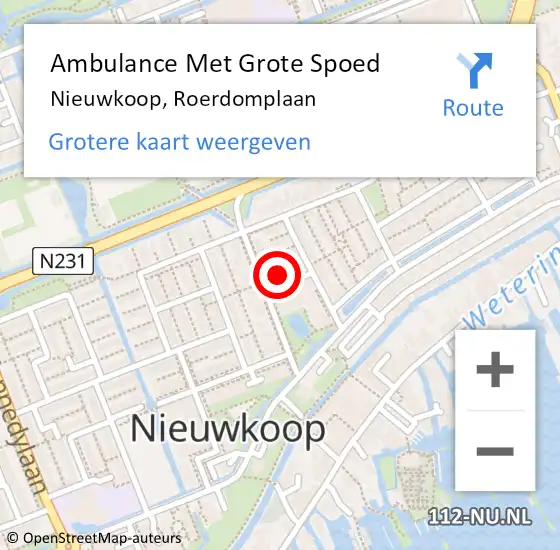 Locatie op kaart van de 112 melding: Ambulance Met Grote Spoed Naar Nieuwkoop, Roerdomplaan op 18 april 2022 08:39