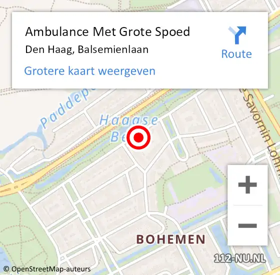 Locatie op kaart van de 112 melding: Ambulance Met Grote Spoed Naar Den Haag, Balsemienlaan op 18 april 2022 09:23