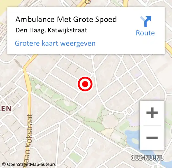 Locatie op kaart van de 112 melding: Ambulance Met Grote Spoed Naar Den Haag, Katwijkstraat op 18 april 2022 09:33