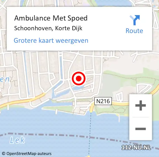 Locatie op kaart van de 112 melding: Ambulance Met Spoed Naar Schoonhoven, Korte Dijk op 18 april 2022 09:36