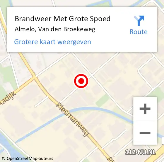 Locatie op kaart van de 112 melding: Brandweer Met Grote Spoed Naar Almelo, Van den Broekeweg op 18 april 2022 10:47