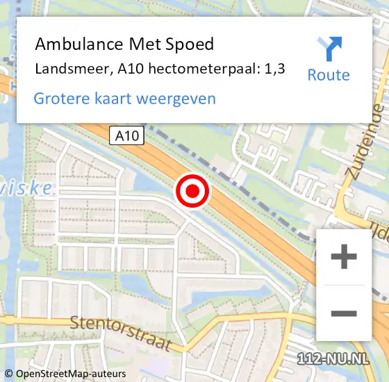 Locatie op kaart van de 112 melding: Ambulance Met Spoed Naar Landsmeer, A10 hectometerpaal: 1,3 op 18 april 2022 10:59